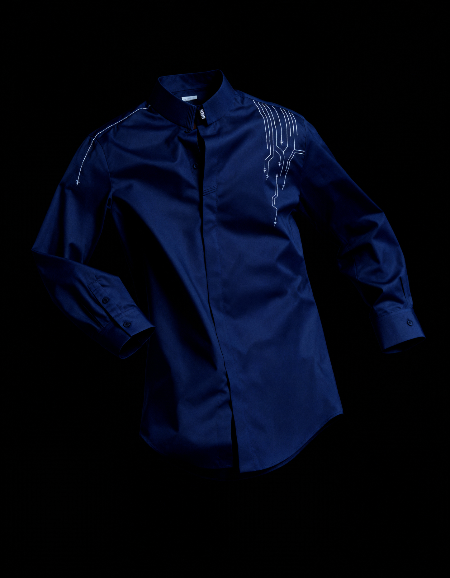 Nocturne Circuit — Handcrafted Embroidered Tech-Art Shirt