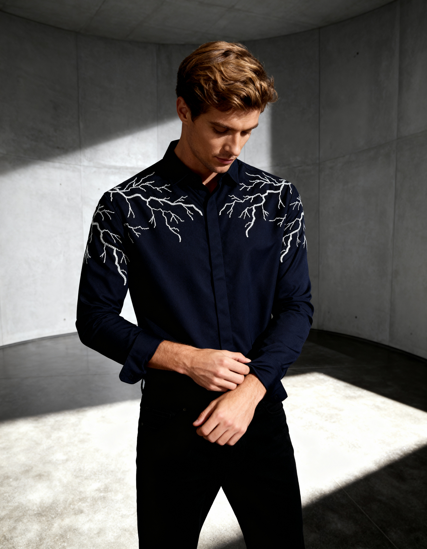 The Stormline (blue) – Handcrafted Embroidered Shirt