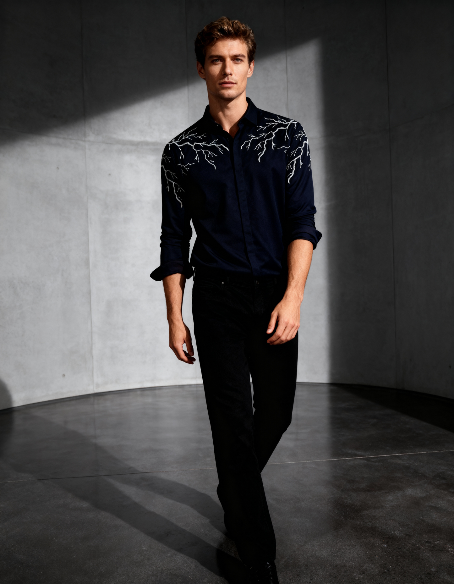 The Stormline (blue) – Handcrafted Embroidered Shirt
