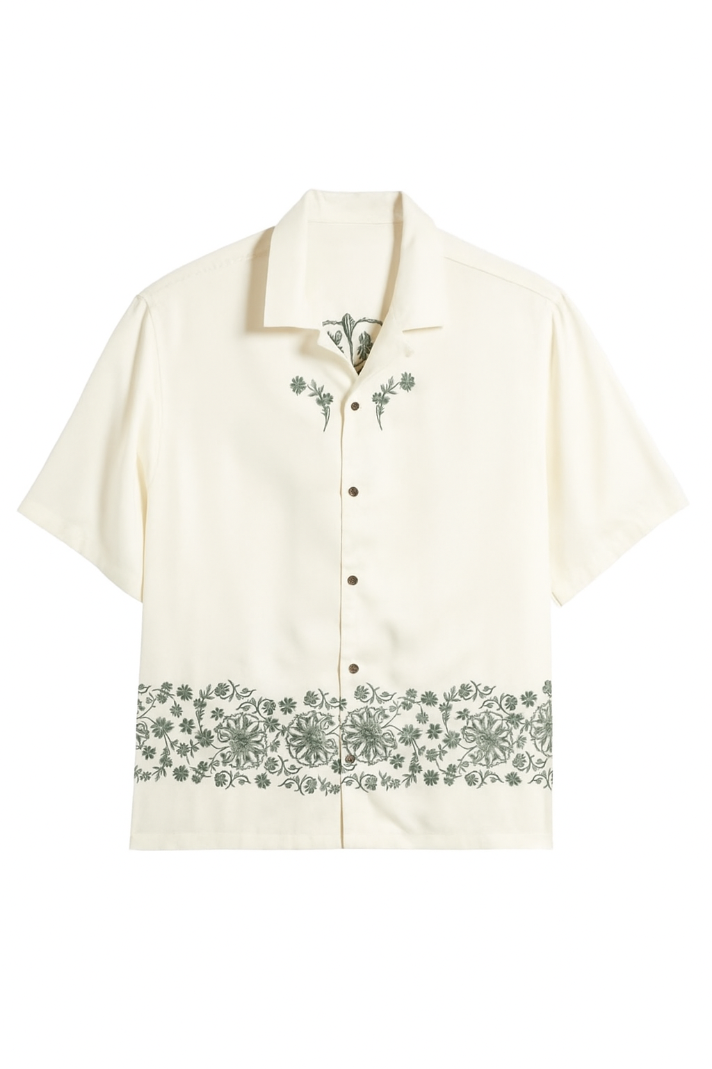 Floral Hand Embroidered Cuban Shirt - White