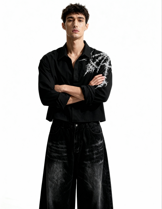 Crusher Embroidered Shirt - Black