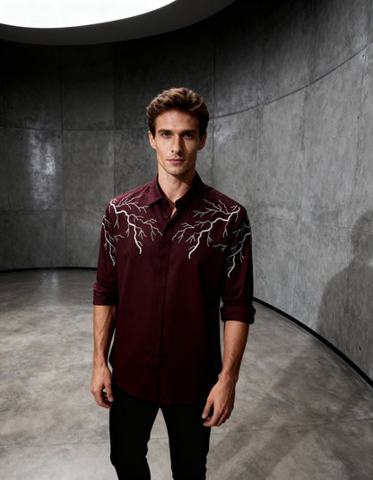 Stormline – (Maroon)Handcrafted Embroidered Shirt