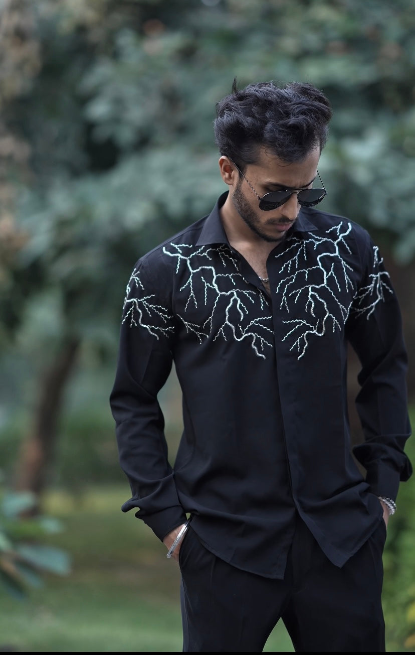 Stormline – Handcrafted Embroidered Shirt (Black)