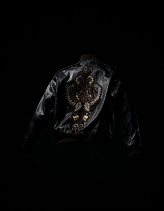 Throneborne –Handcrafted Embroidered Leather Bomber Jacket