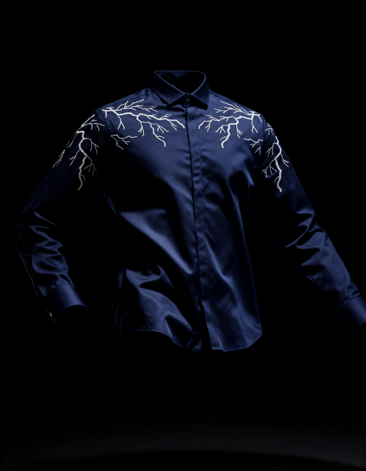 The Stormline (blue) – Handcrafted Embroidered Shirt