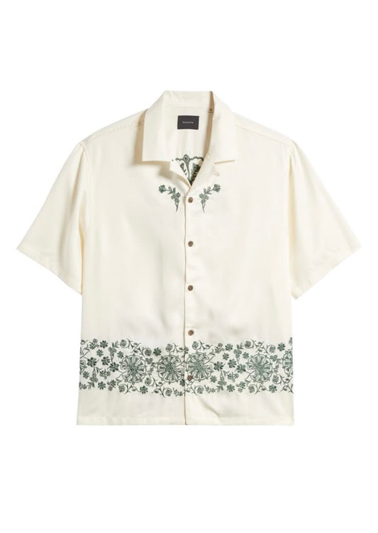 Floral Hand Embroidered Cuban Shirt - White