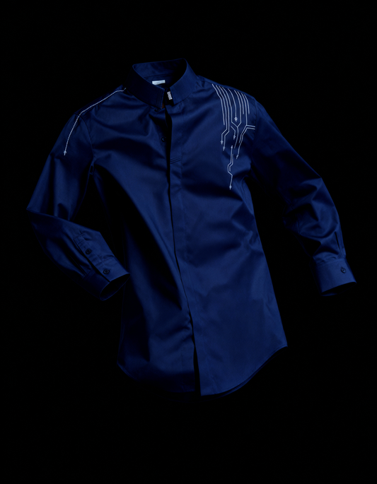 Nocturne Circuit — Handcrafted Embroidered Tech-Art Shirt