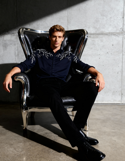 Stormline (blue) – Handcrafted Embroidered Shirt