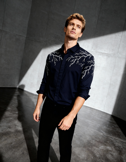 Stormline (blue) – Handcrafted Embroidered Shirt