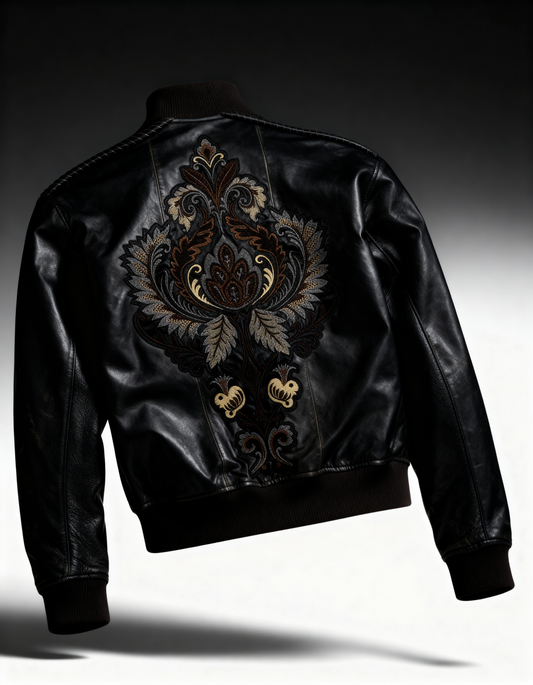 Throneborne –Handcrafted Embroidered Leather Bomber Jacket