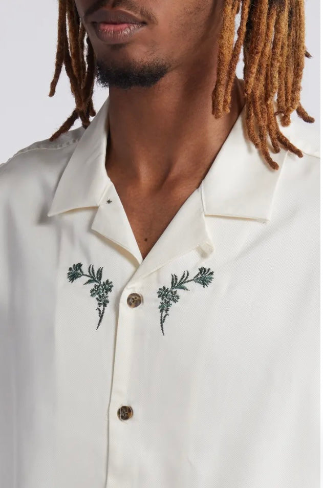Floral Hand Embroidered Cuban Shirt - White