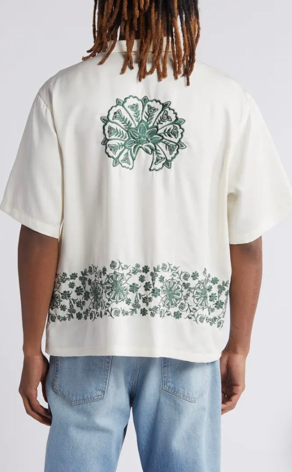 Floral Hand Embroidered Cuban Shirt - White