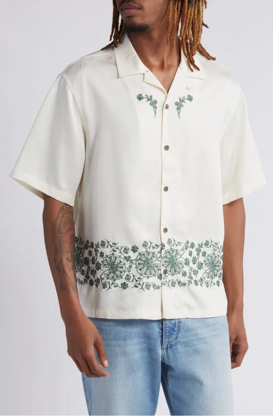 Floral Hand Embroidered Cuban Shirt - White