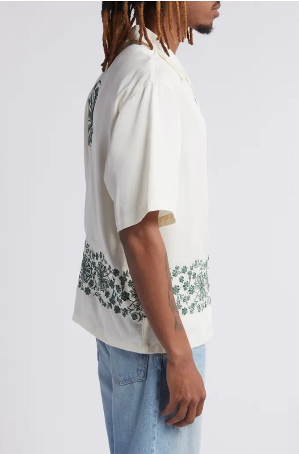 Floral Hand Embroidered Cuban Shirt - White