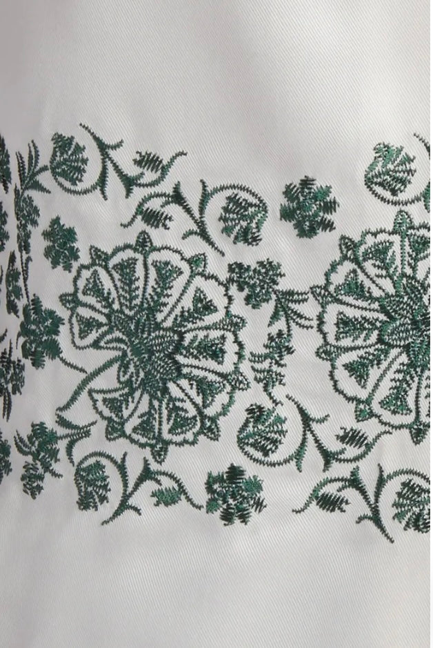 Floral Hand Embroidered Cuban Shirt - White