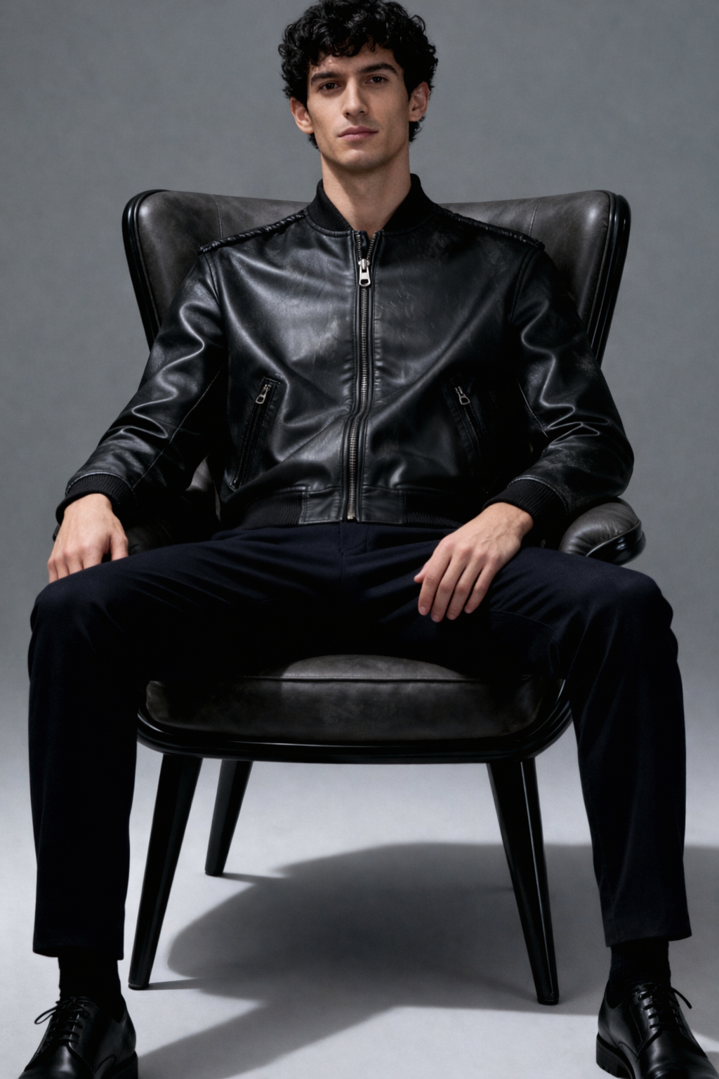 Throneborne Embroidered Leather Bomber Jacket